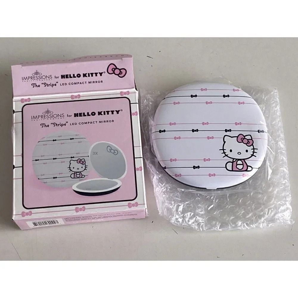 Impressions Hello Kitty "The Stripe" Compact 3X Magnified LED Compact Mirror NEW